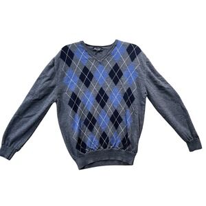 Mario Gilberti‎ Mens XL Argyle V-Neck Sweater 100% Extrafine Merino Wool Italy